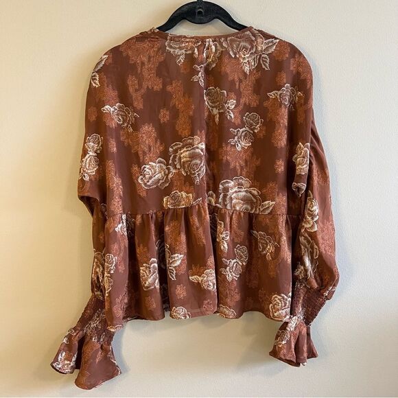 ✨ Whiteroom + Cactus Brown Floral Sheer Long Sleeve Top Small - Picture 8 of 10